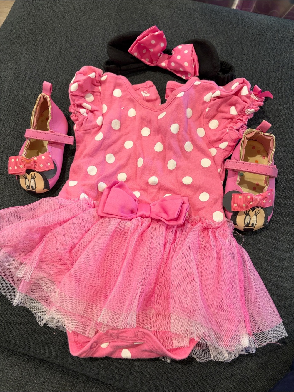 Pink Polka Dot Minnie-Inspired Tutu Costume with Headband And shoes
